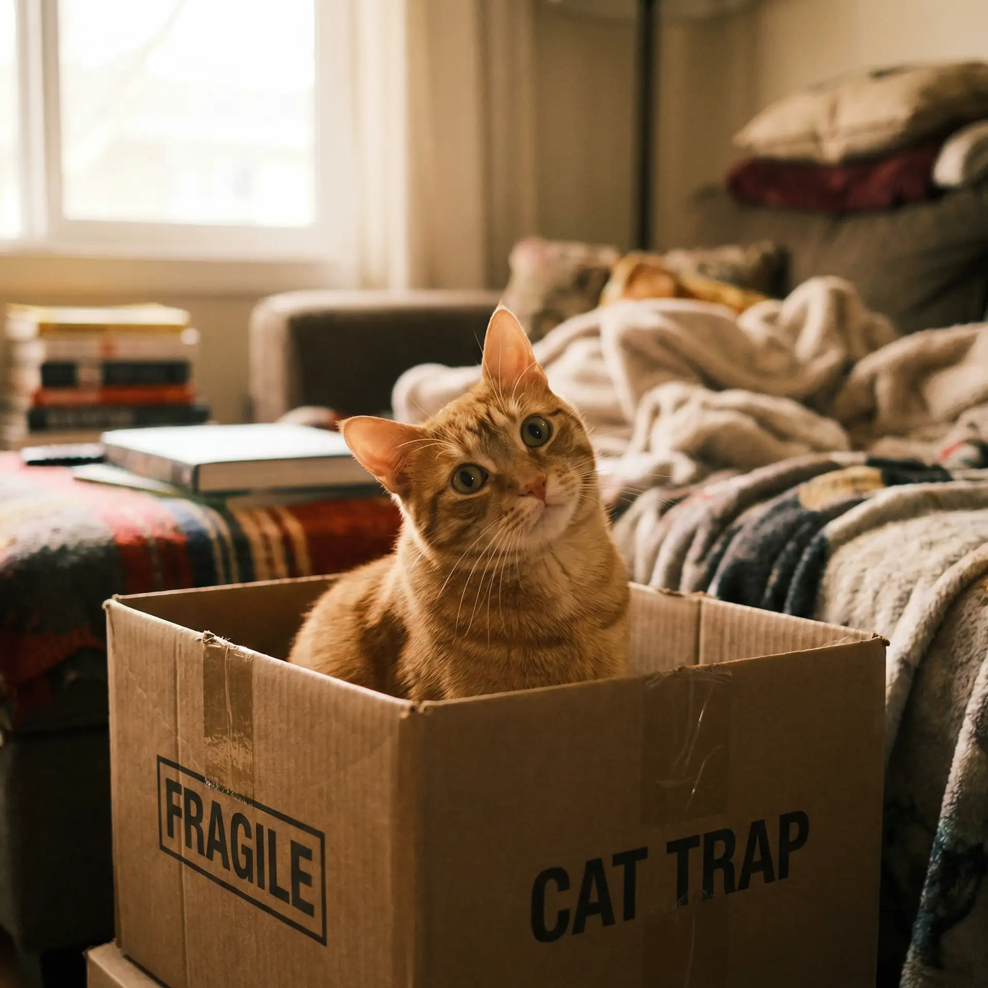 橘猫躲在纸箱里 - 51短视频