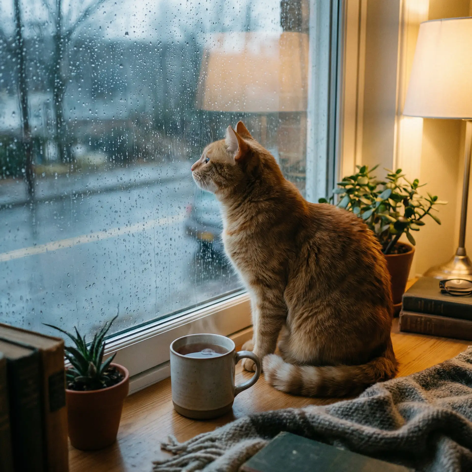 猫咪望着窗外的雨 - 51短视频